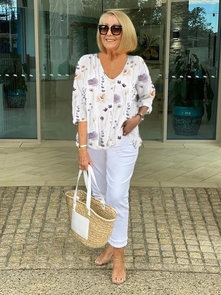 Kendall | Cotton-Linen Floral Top