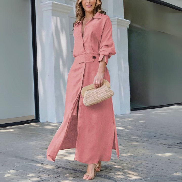Yara | Elegant Linen V-Neck Maxi Dress