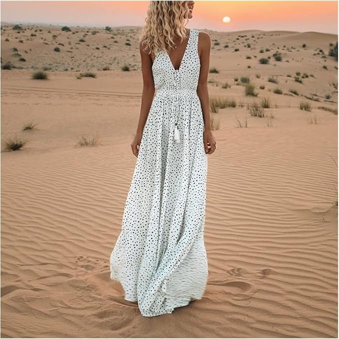 Noa | Bohemian V-Neck Polka Dot Maxi Dress