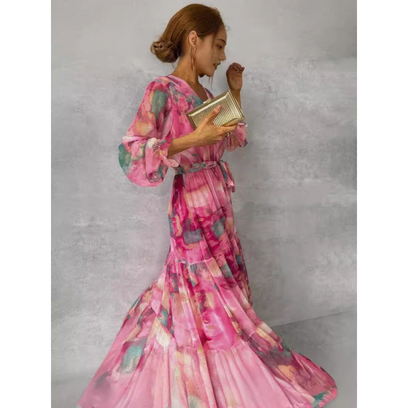 Trinity | Pleated V-Neck Boho Maxi Dress