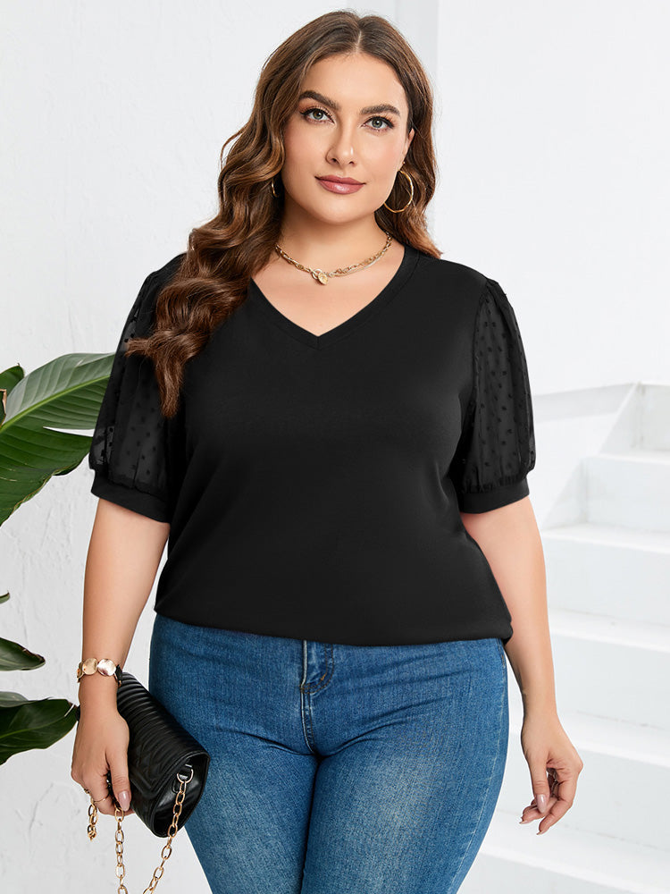 Amelia | Sheer Sleeve V-Neck Top