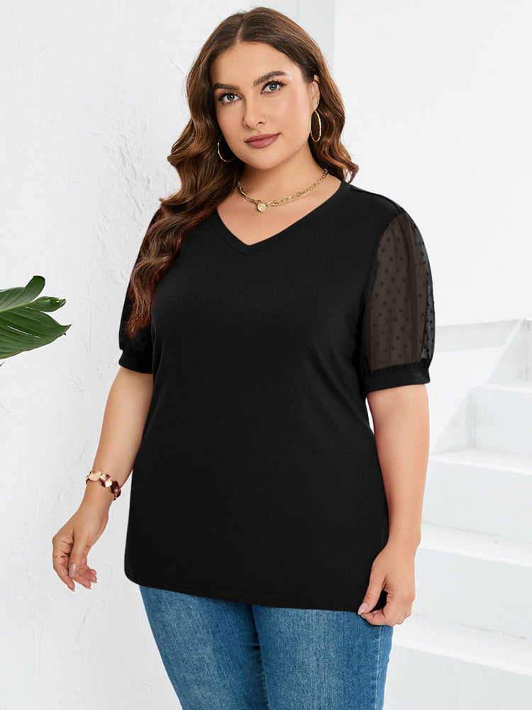 Amelia | Sheer Sleeve V-Neck Top