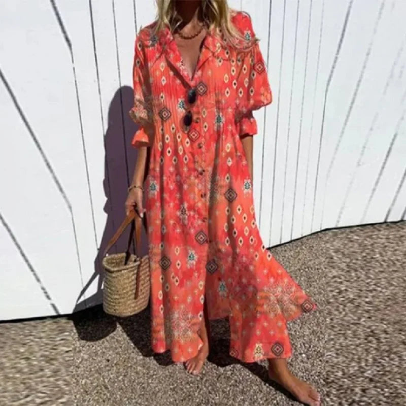 Cassidy | Boho Puff Sleeve Maxi Dress