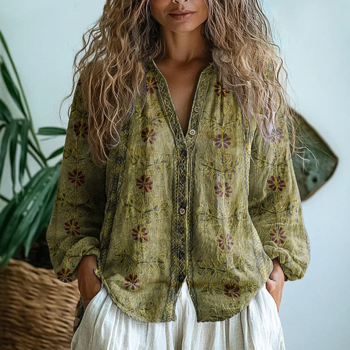 Liv | Bohemian Blouse with Nature Print