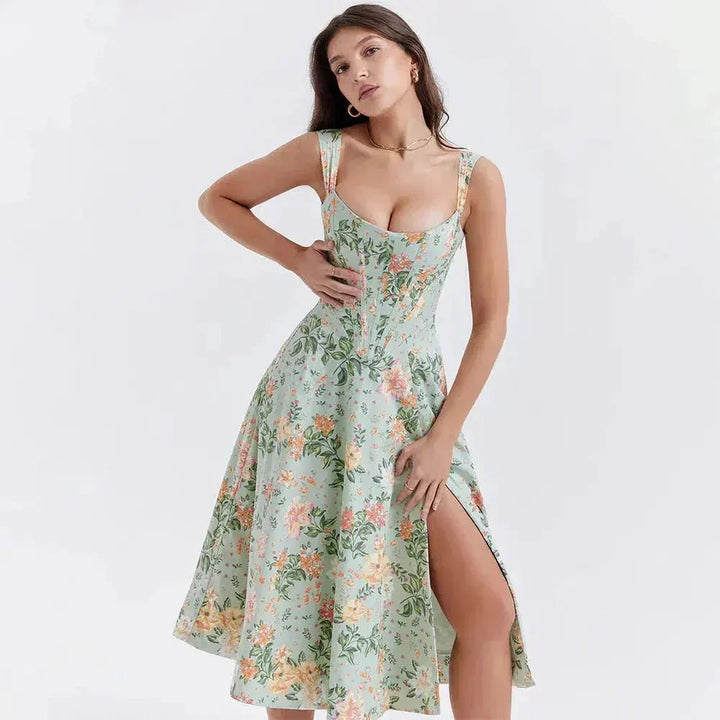 Freya | Floral Corset Midi Dress