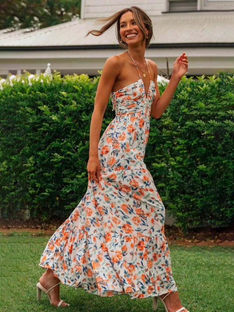 Louise | Floral Halter Maxi Summer Dress