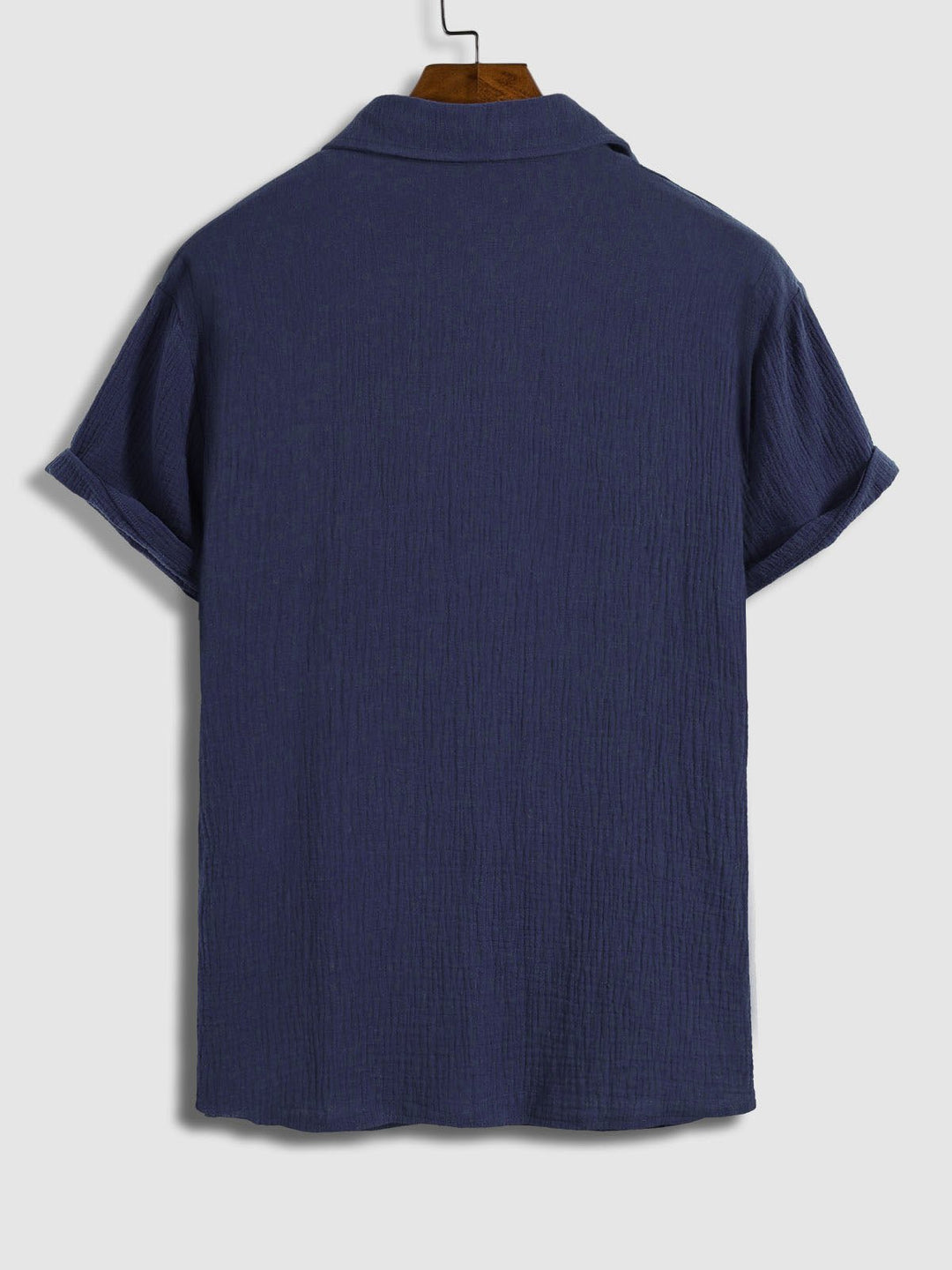 Men's pleated textured solid color short sleeve set