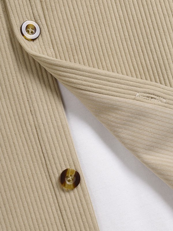 Men's Retro Corduroy Casual Short Sleeve Shirt Shorts Set